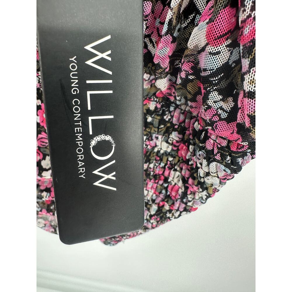 Willow Black Pink Microfloral Ruched Smock Ruffle Sleeve Tank‎ Top Women 2X NWT - Picture 6 of 8